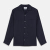 View 1 of product The Turnbull & Asser Navy Hemp Holiday Fit Winnington Shirt is a long-sleeve, button-up shirt with a single chest pocket, shown laid flat on a white background.