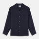 The Turnbull & Asser Navy Hemp Holiday Fit Winnington Shirt is a long-sleeve, button-up shirt with a single chest pocket, shown laid flat on a white background.