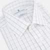 View 2 of product A long-sleeve, button-down Navy Blue Hairline Multi Stripe Mayfair Shirt by Turnbull & Asser is displayed flat against a white background.