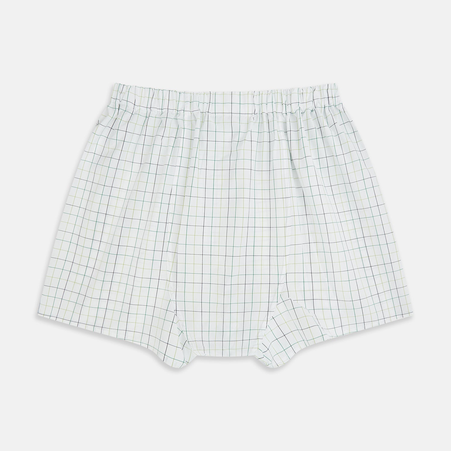 View 2 of product The Forest Green Grid Check Godfrey Boxer Shorts by Turnbull & Asser feature Italian cotton, an elastic waistband, and a green grid check pattern—laid flat on a white background for an elegant touch of everyday luxury.