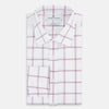 View 5 of product The Antique Pink Grid Check Mayfair Shirt by Turnbull & Asser is a long-sleeve shirt made from Italian cotton, featuring evenly spaced pink grid checks, displayed flat on a white background.