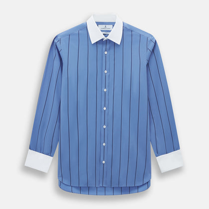 Colony Blue Track Stripe Shirt with Contrast T&A Collar and Cuffs