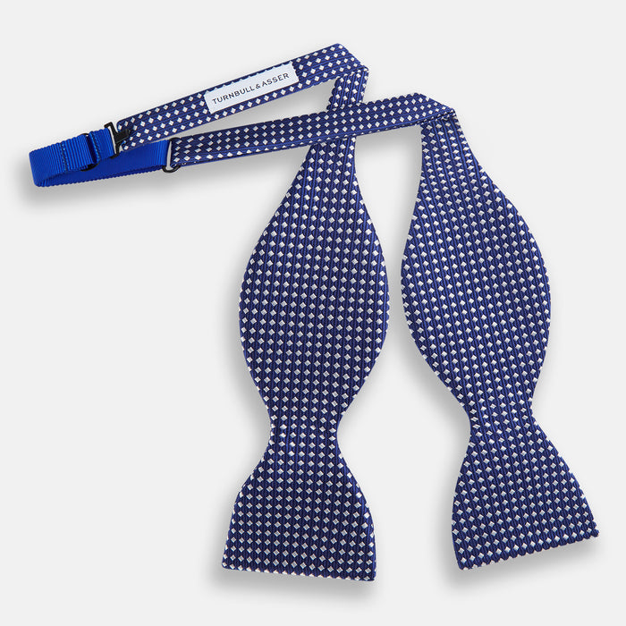 Blue and White Diamond Silk Bow Tie Image 1