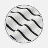 View 1 of product A close-up of Turnbull & Asser's Black & White Wide Stripe Cotton Fabric, featuring evenly spaced wavy black stripes on white, displayed in a circular frame against a plain background.