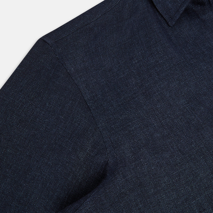 Navy Linen Windsor Shirt Image 5