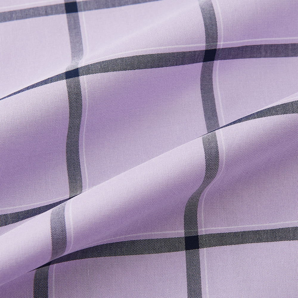 A long-sleeve, button-up Lilac Grid Check Windsor Shirt by Turnbull & Asser, featuring a black windowpane pattern and a refined Windsor collar, displayed on a plain white background.