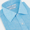 View 2 of product The Turnbull & Asser Turquoise Linen Mayfair Shirt features long sleeves and a collar, displayed neatly on a white background.