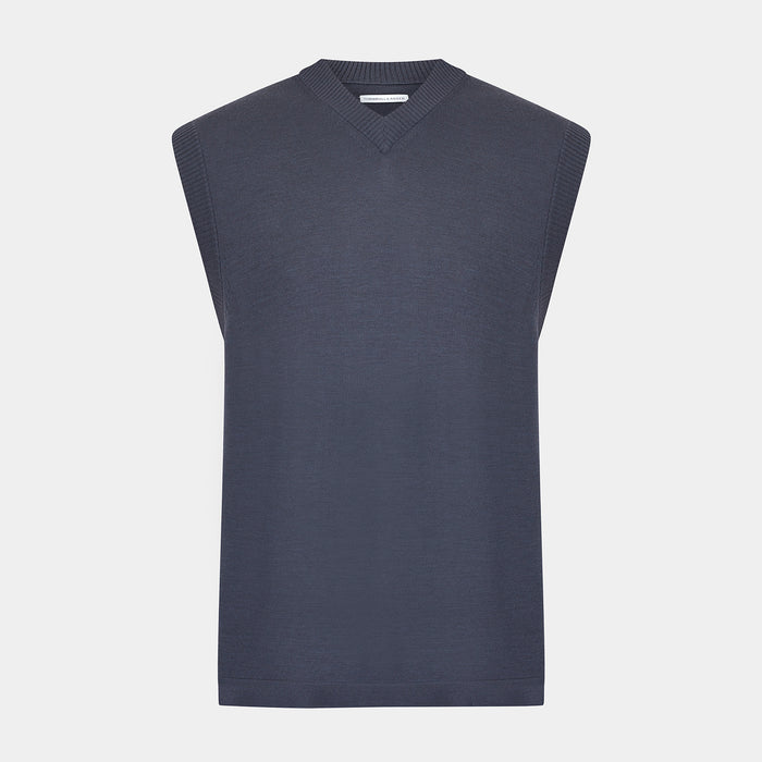 Grey Fine Merino V-Neck Vest