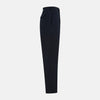 View 12 of product Turnbull & Asser’s Midnight Blue Winston Trousers, in high-twist cotton with belt loops and a button closure, are shown flat against a plain white background.