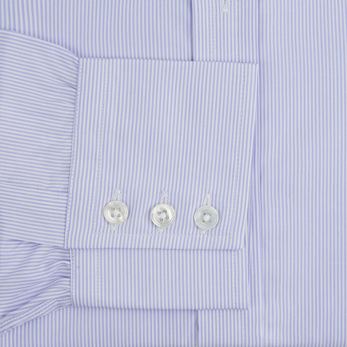 Blue and White Fine Bengal Stripe Sea Island Quality Cotton Shirt with T&amp;A Collar and 3-Button Cuffs Image 2