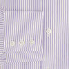 View 4 of product The Turnbull & Asser Purple Shadow Stripe Mayfair Shirt features a long-sleeve button-up design with thin vertical blue and white stripes, a T&A collar, and buttoned cuffs, shown on a plain white background.