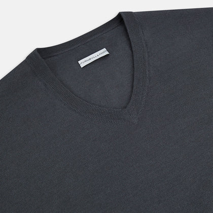 Charcoal Grey Merino V-Neck Jumper Image 1