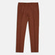 Turnbull & Asser’s Rust Linen-Wool-Silk Gerry Trousers, in a classic fit with straight legs, pleats, belt loops, and front button-zip closure, are neatly displayed flat on a white background.