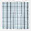 View 3 of product The Turnbull & Asser Burgundy Combination Check Hand-Rolled Handkerchief, featuring a light blue plaid with thin gray lines and bold dark red stripes, is displayed flat against a white background.