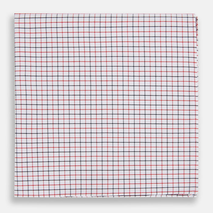 Hand Rolled Red and Navy Graph Check Handkerchief
