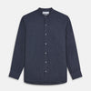 View 1 of product The Turnbull & Asser Navy Check Cotton Weekend Fit Blake Shirt features a long-sleeve, button-up design with a stand collar and white buttons, shown on a white background.