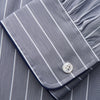 View 3 of product The Turnbull & Asser Pale Blue and White Pinstripe Cotton Blend Sussex Nightshirt pairs classic style with comfort, featuring long sleeves, a collar, front buttons, chest pocket, and curved hemline—perfect for luxury sleepwear.