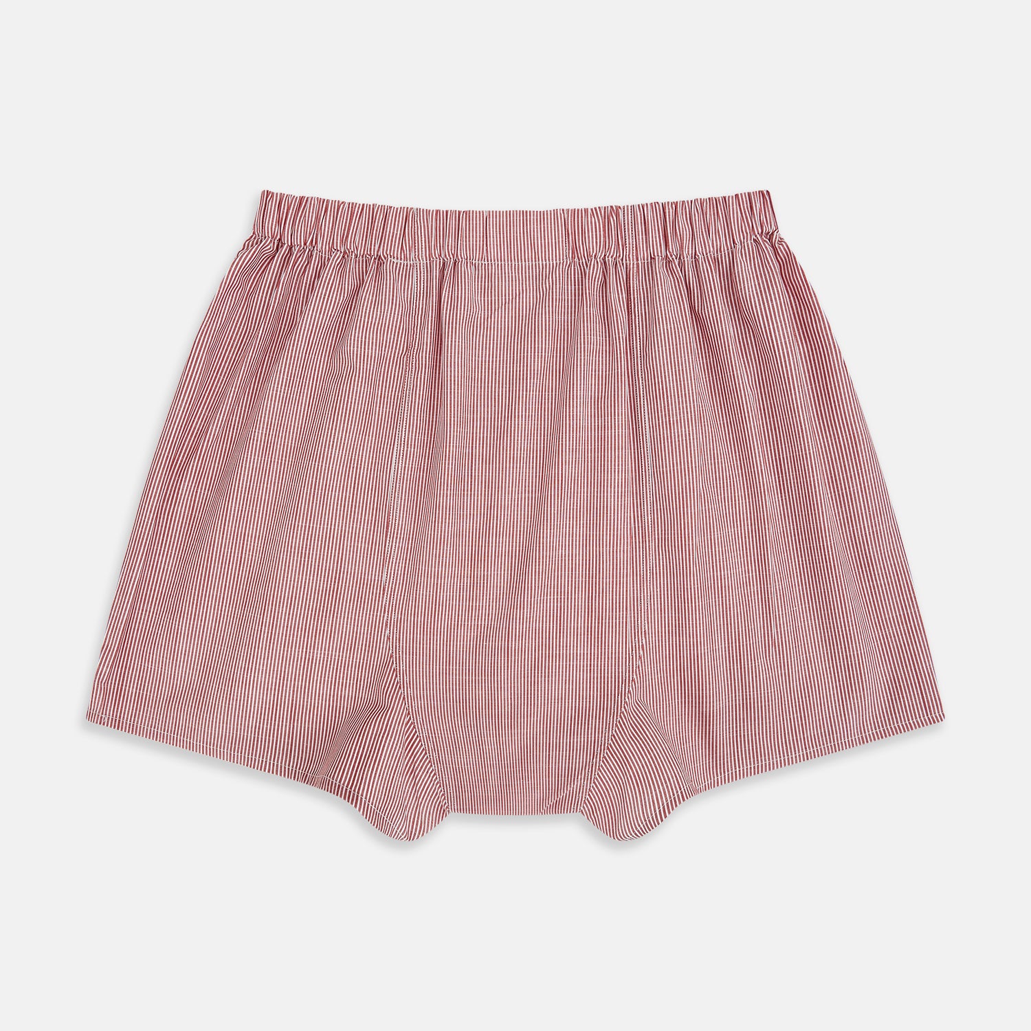 View 2 of product Turnbull & Asser Red Fine Bengal Stripe Godfrey Boxer Shorts, made from premium Italian cotton with an elastic waistband, shown flat against a white background.
