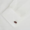 View 3 of product The Burgundy and Navy Striped Oval Enamel Cufflinks by Turnbull & Asser feature a silver oval design with bold stripes, adding a touch of masculine elegance to any ensemble.
