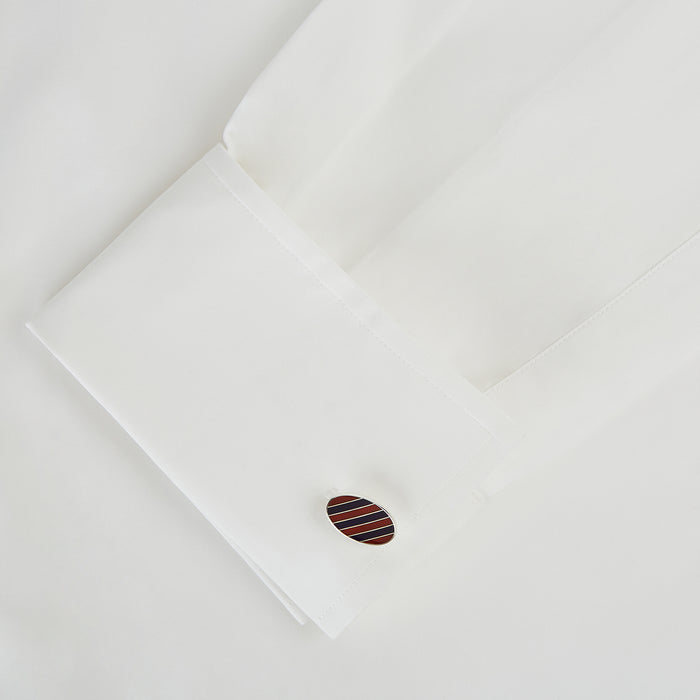 Burgundy and Navy Striped Oval Enamel Cufflinks Image 2