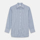 The Turnbull & Asser Blue and White Check Cotton Regular Fit Mayfair Shirt features long sleeves, a pointed collar, and buttoned cuffs, shown here on a white background.
