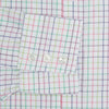 View 3 of product The Turnbull & Asser Multicoloured Double Grid Check Mayfair Shirt, made from organic cotton, features long sleeves, a collar, and a blue, green, and red grid check on white. The shirt is shown neatly laid flat against a white background.