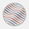 View 1 of product Close-up of Turnbull & Asser’s Burgundy Multi Stripe Cotton Fabric, featuring undulating red, blue, and beige wavy lines on a white background inside a gray circular border.
