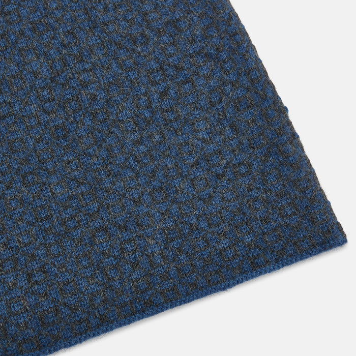 Azzurro and Graphite Lozenge-Patterned Cashmere Knitted Scarf Image 1
