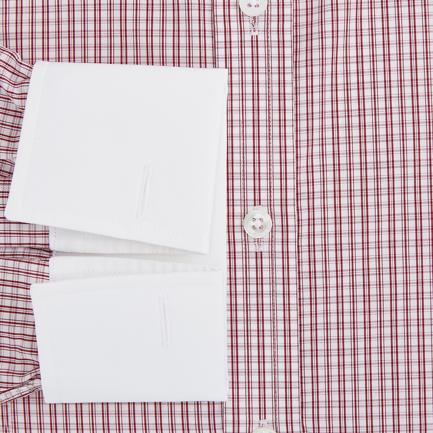 View 4 of product The Turnbull & Asser Red Micro Check Shirt features a crisp white contrast T&A collar and cuffs, crafted in Italian cotton. Timeless style is showcased against a plain white background, inspired by classic Turnbull & Asser designs.