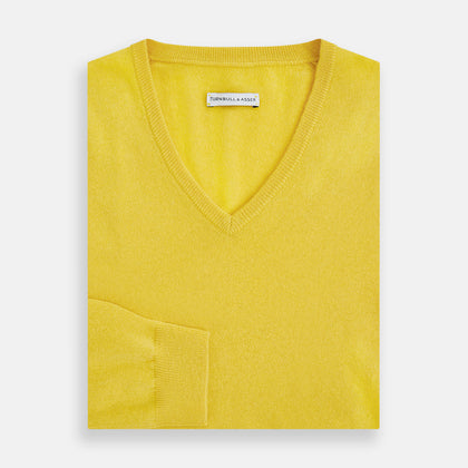 Canary Yellow Cashmere V-neck Jumper Image 3