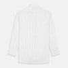 View 5 of product The Turnbull & Asser Black Fine Stripe Cotton Regular Fit Mayfair Shirt features a T&A collar, buttoned cuffs, and black fine stripes, displayed flat on a white background.