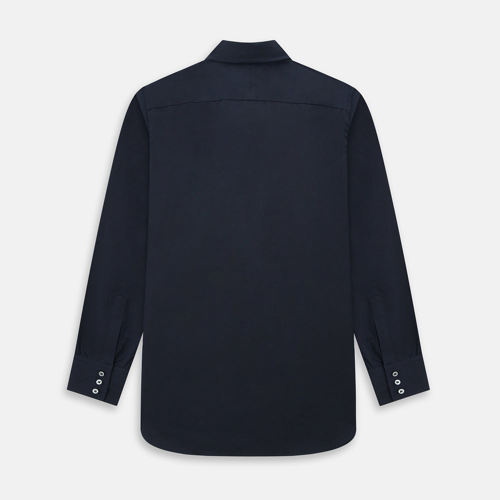 The DARK NAVY WINDSOR SHIRT by Turnbull & Asser is a long-sleeve shirt with a refined Windsor collar, showcasing classic British craftsmanship.