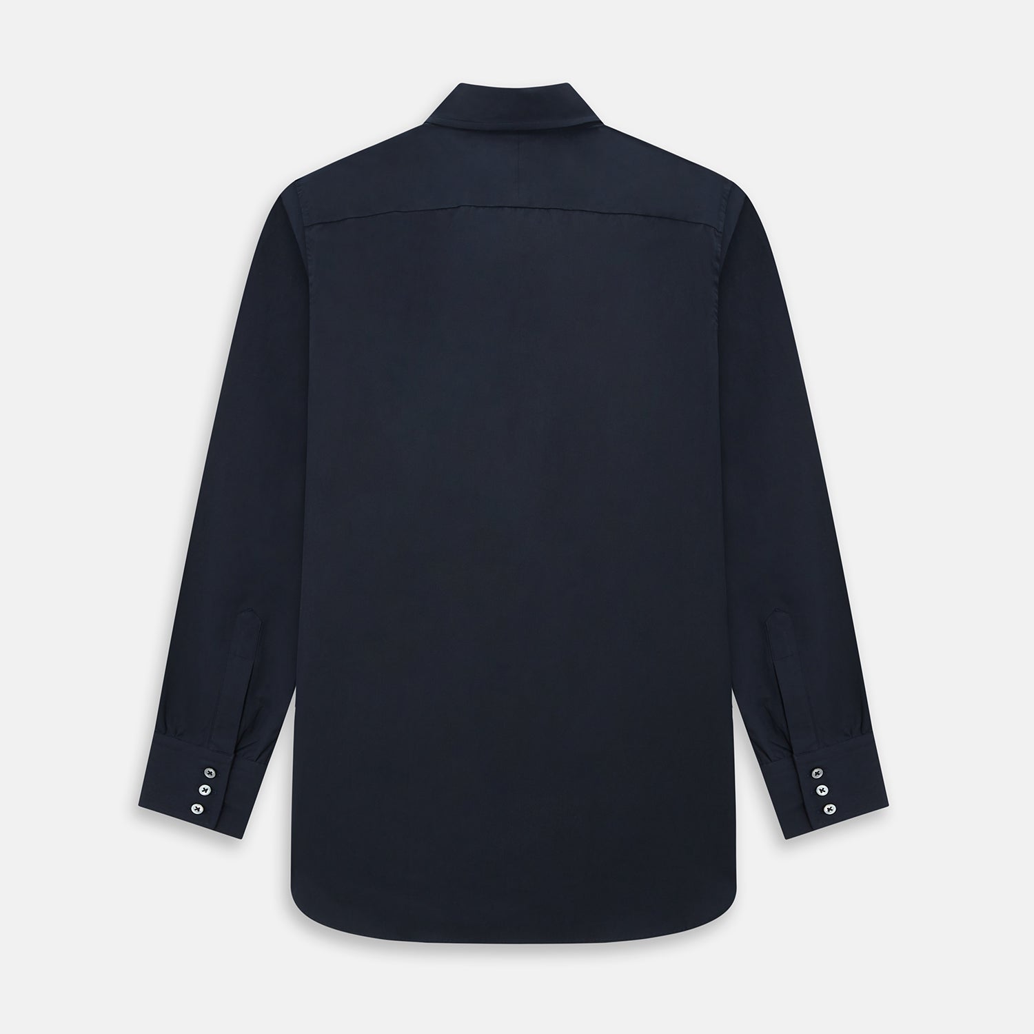 View 3 of product The DARK NAVY WINDSOR SHIRT by Turnbull & Asser is a long-sleeve shirt with a refined Windsor collar, showcasing classic British craftsmanship.