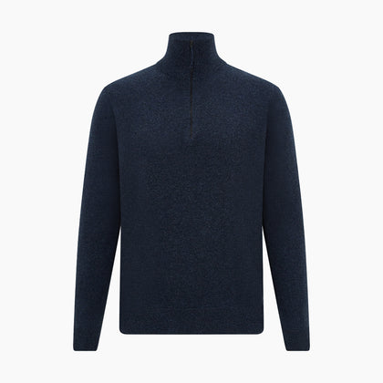 Navy Melange Half-Zip Cashmere Jumper Image 4