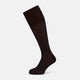 The Turnbull & Asser Dark Chocolate/Pale Blue Polka Dot Long Sock is shown as a single over-the-calf sock with pale blue dots on dark brown, displayed against a plain white background.