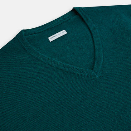 Moss Green Cashmere V-Neck Jumper Image 1