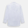 View 3 of product The Turnbull & Asser Lilac Grid Check Mayfair Shirt is a long-sleeve, button-up style crafted from Italian cotton with a white base and lilac grid check pattern, shown on a plain white background.