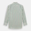 View 3 of product Elevate your wardrobe with the Turnbull & Asser Green Double Track Stripe Mayfair Shirt, crafted from soft organic cotton with a white base, classic collar, and buttoned cuffs—shown against a plain white background.