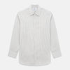 View 1 of product The Coffee and Grey Shadow Pinstripe Westminster Shirt by Turnbull & Asser features thin white and gray stripes, a long sleeve, button-down style, and signature collar, all reflecting classic British craftsmanship.