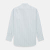 View 3 of product The Blue Wide Pinstripe Mayfair Shirt by Turnbull & Asser is a contemporary long-sleeve button-down with a collar, crafted from white fabric with bold vertical blue pinstripes. It is displayed neatly on a plain white background.