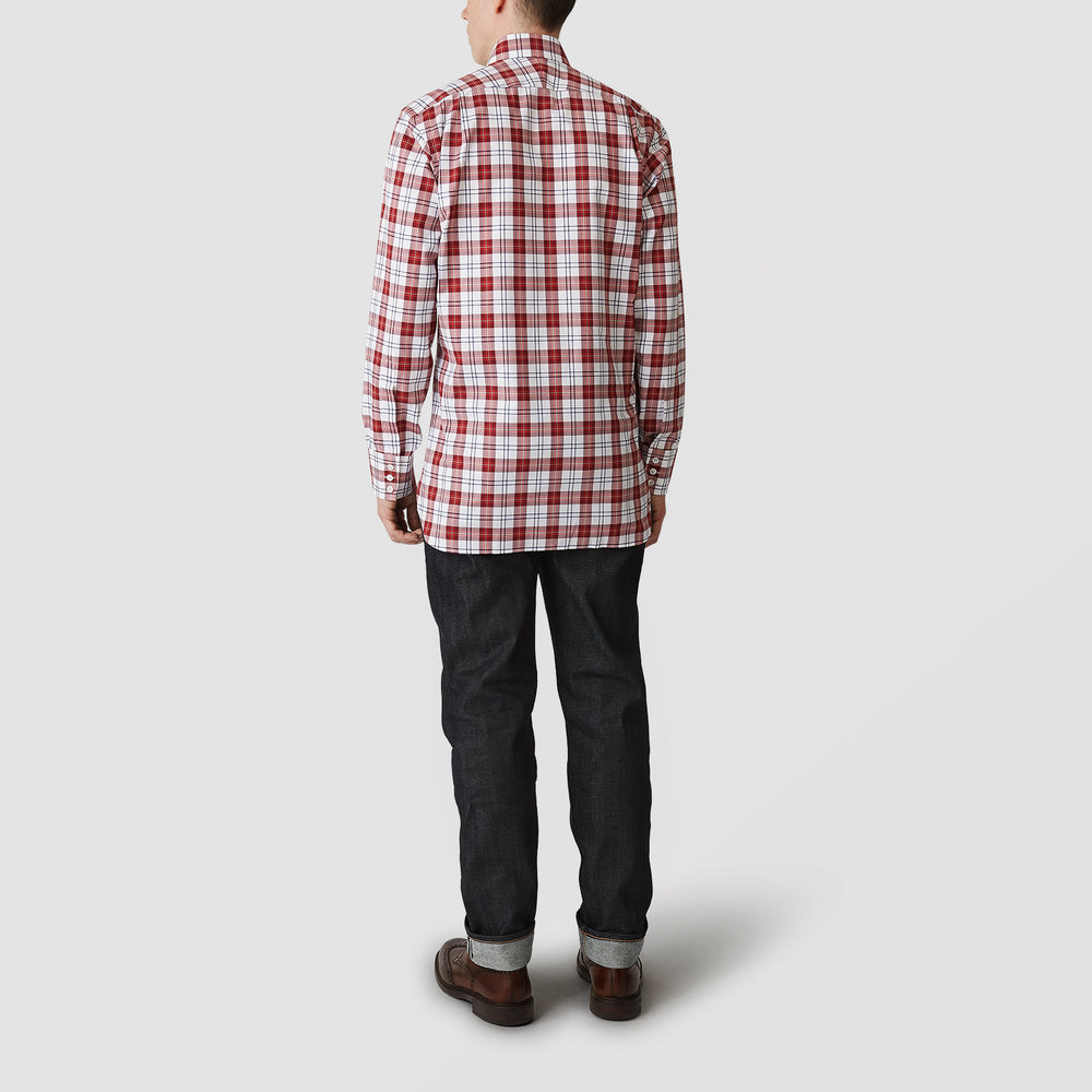 The Turnbull & Asser Red Check Shirt, featuring a T&A collar and 3-button cuffs, is displayed laid flat on a white background.