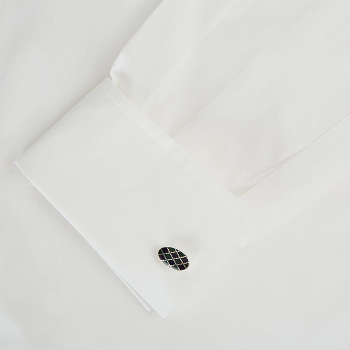 Forest Green and Navy Checkered Oval Enamel Cufflinks Image 2