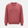 View 1 of product The Turnbull & Asser Antique Pink Merino V-Neck Jumper features ribbed cuffs, hem, and neckline in a soft antique pink, shown on a plain white background. Part of our knitwear collection.
