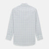 View 5 of product The Turnbull & Asser Multicoloured Double Grid Check Mayfair Shirt, made from organic cotton, features long sleeves, a collar, and a blue, green, and red grid check on white. The shirt is shown neatly laid flat against a white background.