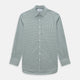 The Turnbull & Asser Green Fine Check Mayfair Shirt, crafted from fine Italian cotton with a pointed collar and buttoned cuffs, is shown laid flat on a white background.
