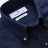 View 2 of product The Turnbull & Asser Navy Weekend Fit Nevis Cotton-Cashmere Shirt features a Dorset collar, 1-button cuffs, and is laid flat on a white background.