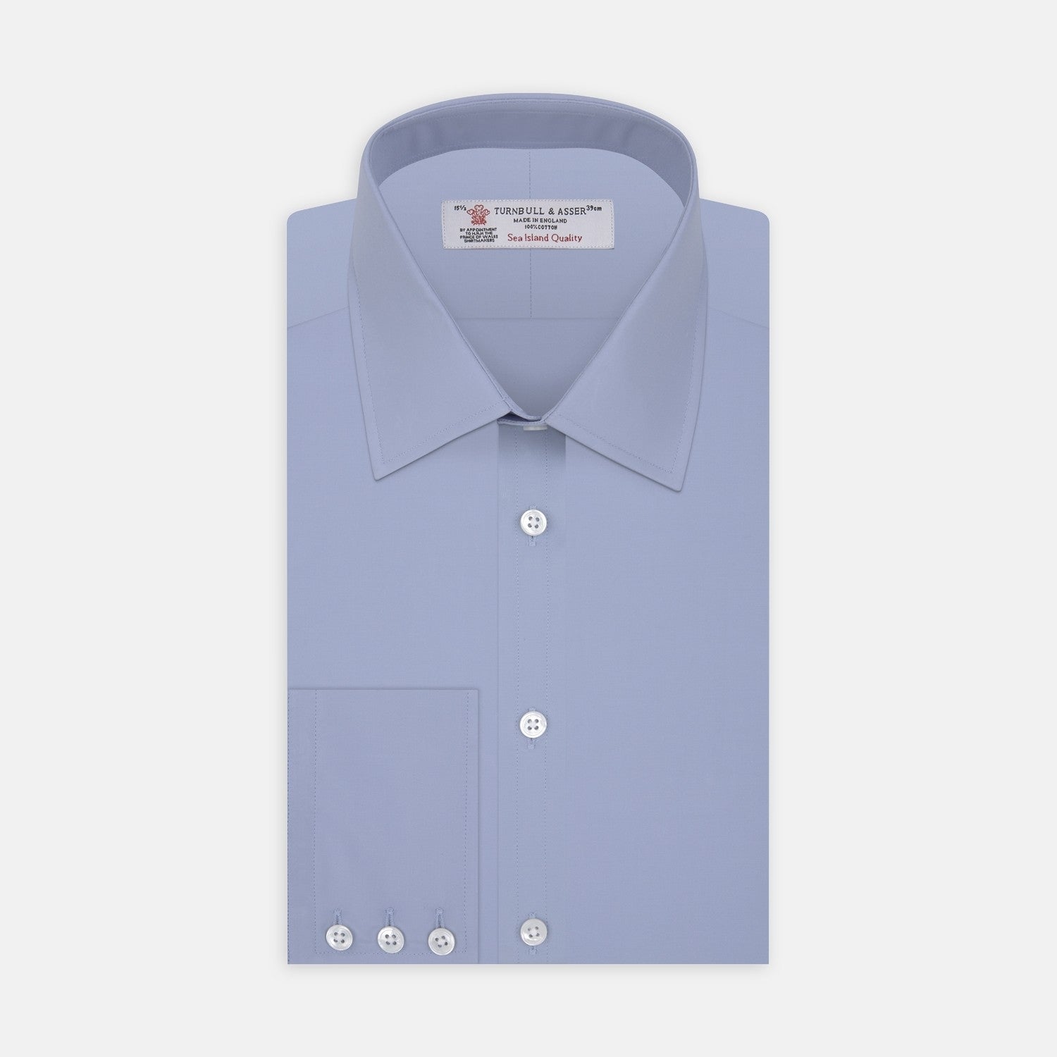 View 2 of product A solid light blue circle, inspired by Turnbull & Asser's Blue Sea Island Quality Cotton Fabric, is centered on white with a thin white border and thick gray outer ring, showcasing the fabric’s subtle texture.