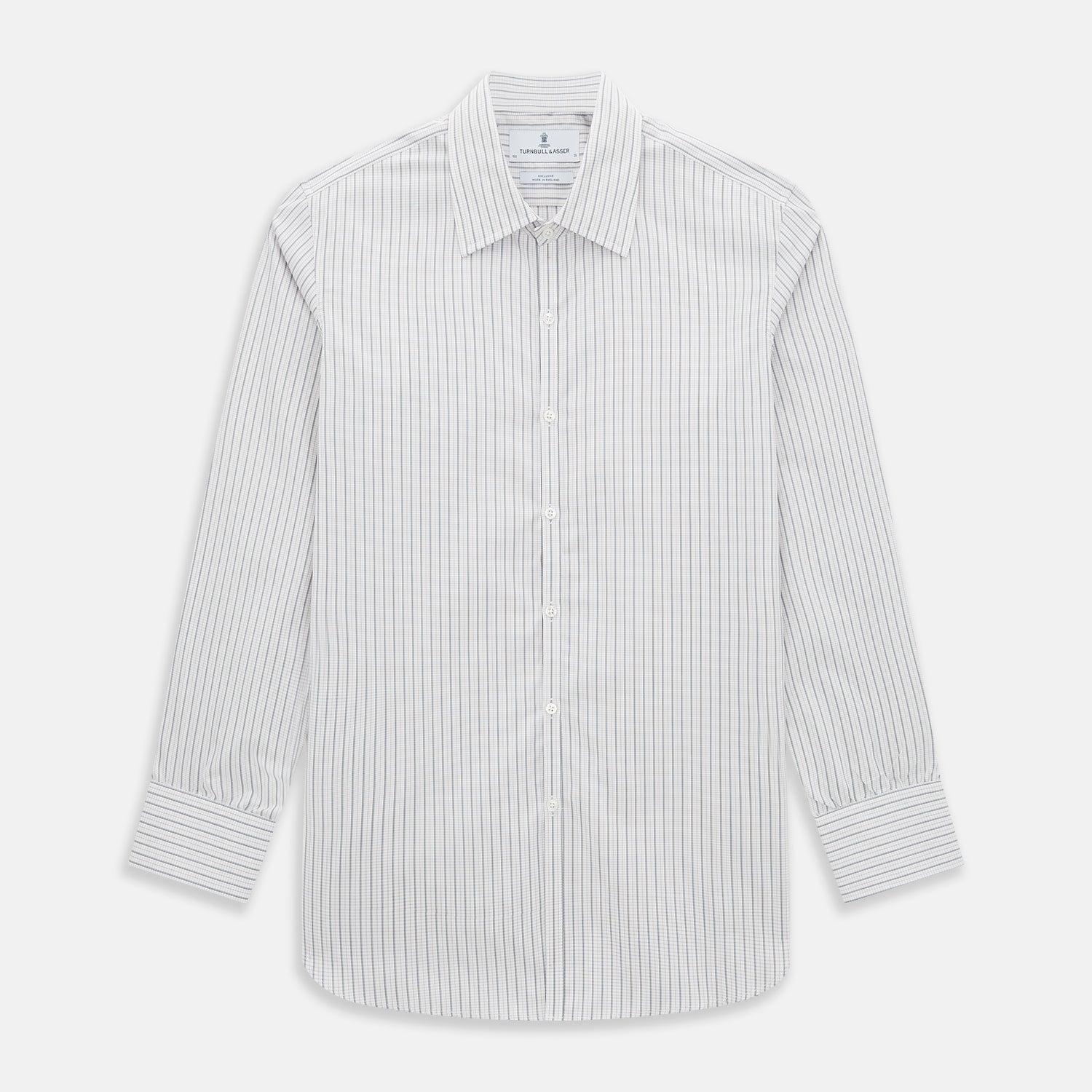 View 1 of product A red and navy graph check Westminster shirt by Turnbull & Asser with a formal collar and tailored fit, featuring a button-up front and buttoned cuffs, laid flat on a white background.