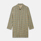 The Turnbull & Asser Green and Blue Multi Check Wool Elliot Coat is a men’s knee-length, long-sleeved overcoat with a collar and button-up front, crafted from Scottish wool in a check plaid pattern, shown on a white background.