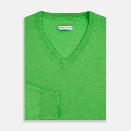 Lime Green Fine Merino V-Neck Jumper Image 3